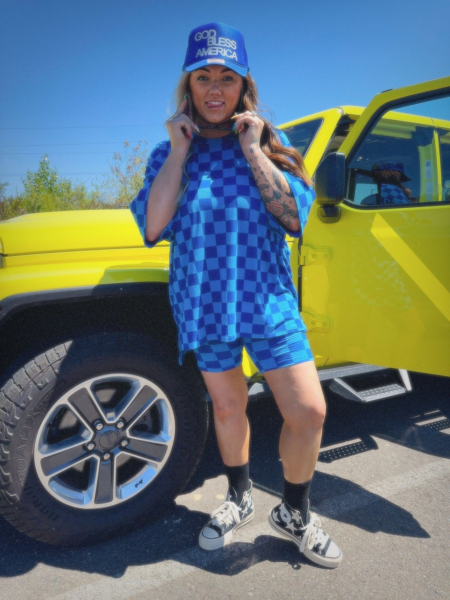 Check Yourself Blue Biker Short Set