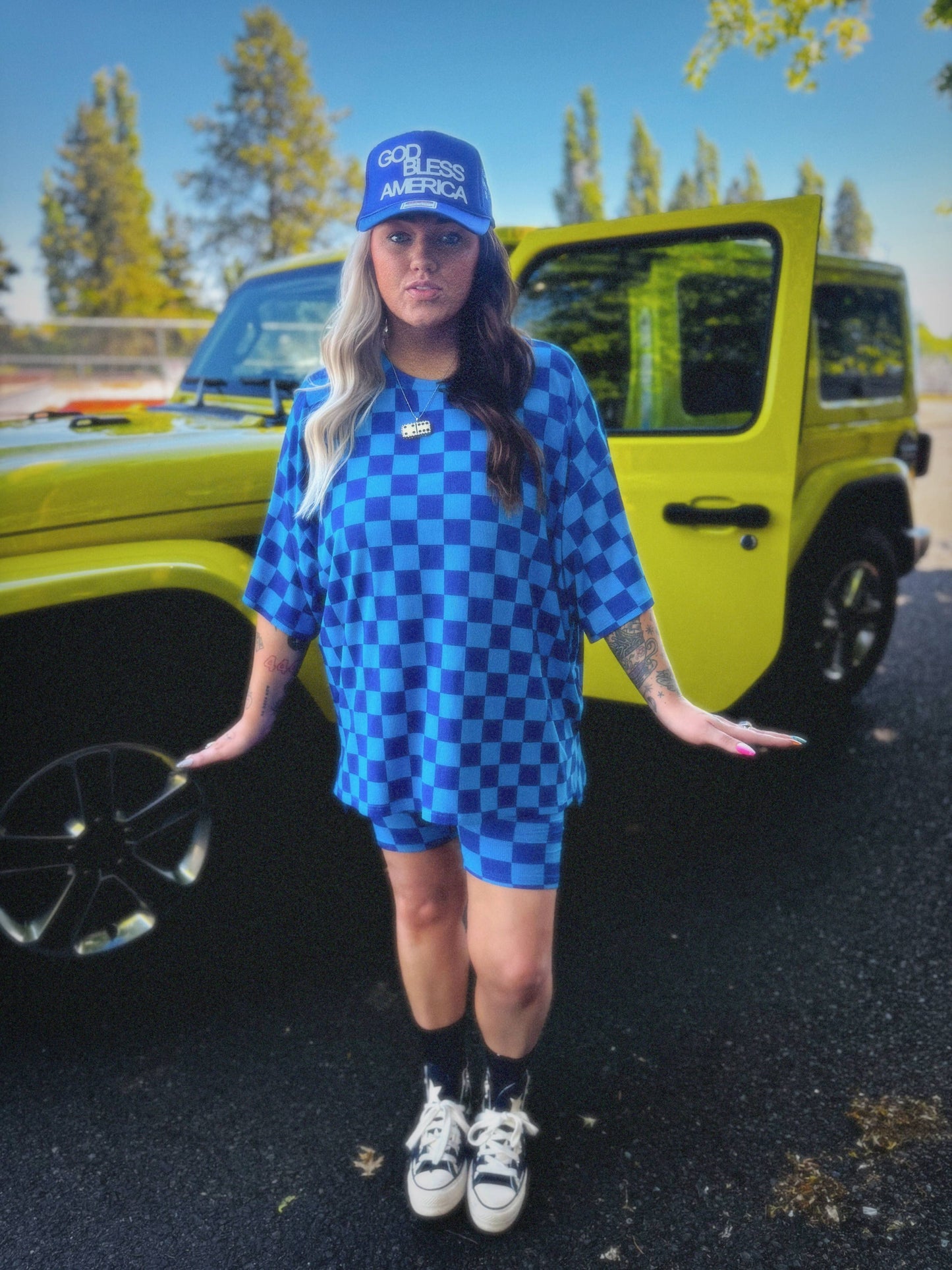 Check Yourself Blue Biker Short Set