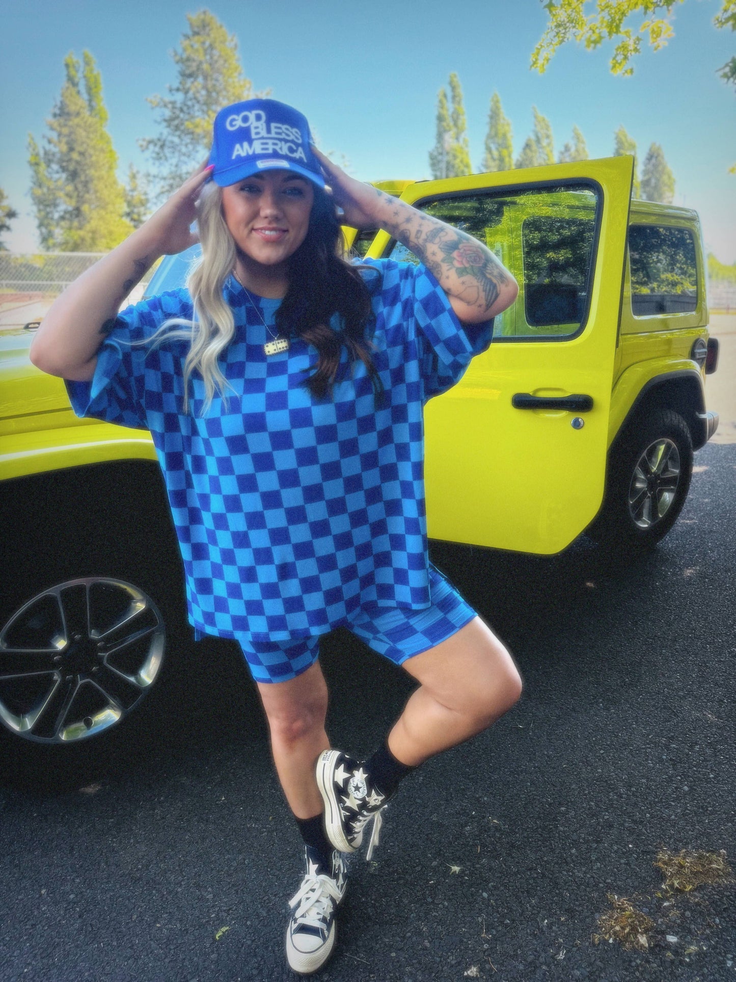 Check Yourself Blue Biker Short Set