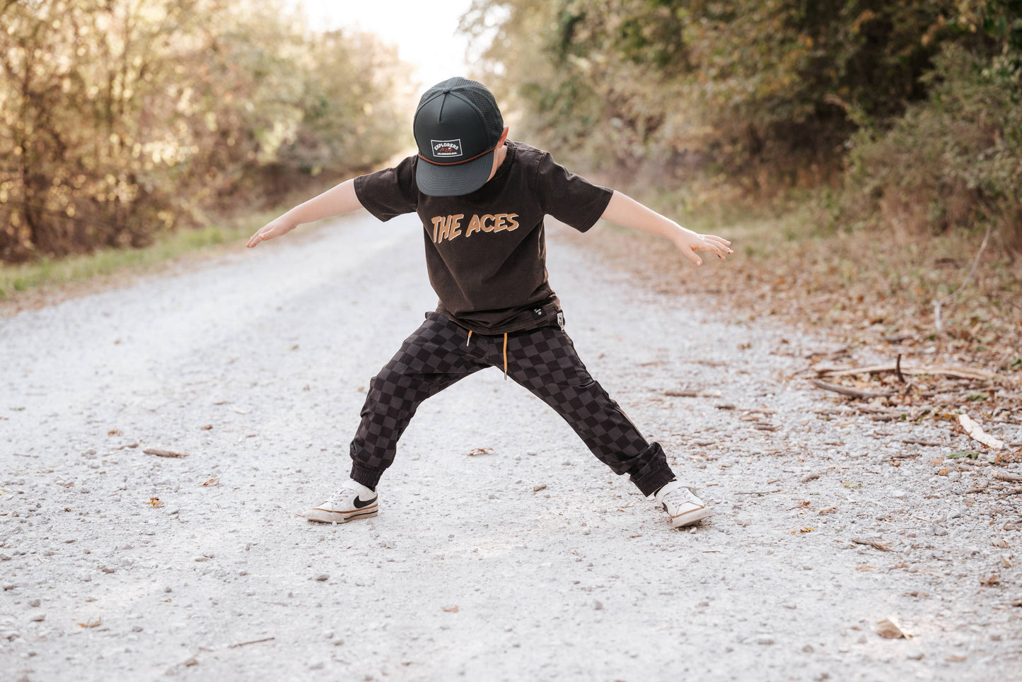 Kids Muted Athletic Checkerboard Joggers - Black