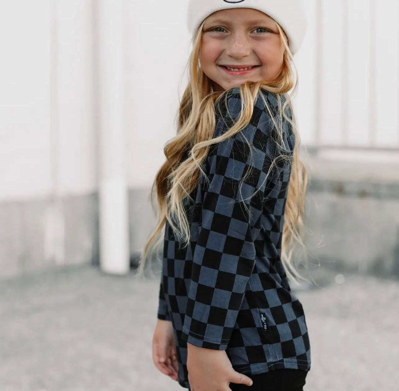 Bamboo long sleeve tee- Gray Check