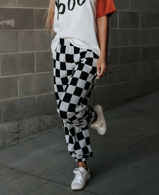 Checkered Print Elastic W/B Pocketed Joggers NEW | S-XL