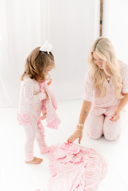 Georgia Checkerboard Ruffle Bamboo Blanket