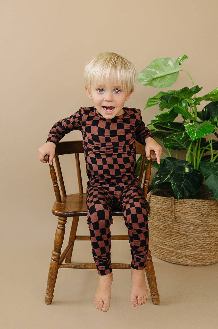 Bamboo Two Piece Set | Chocolate Wavy Checkered