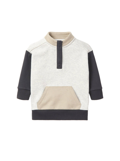 Colorblock Mockneck Pullover - Stone Grey