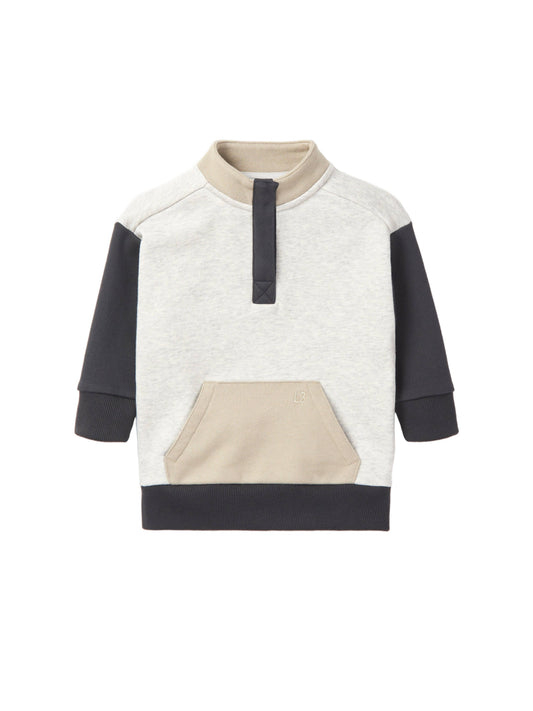 Colorblock Mockneck Pullover - Stone Grey