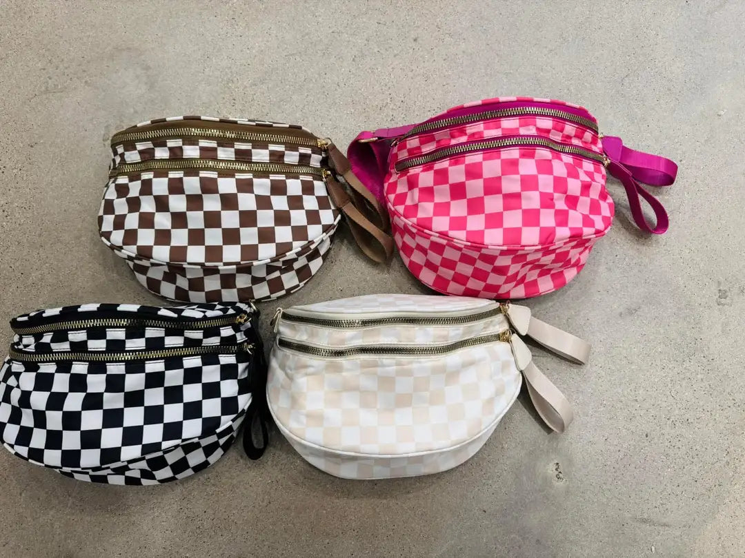 Checkered Double Zip Nylon Bag