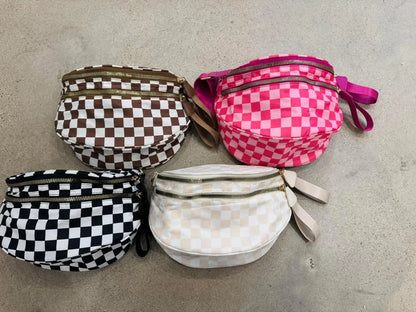 Checkered Double Zip Nylon Bag