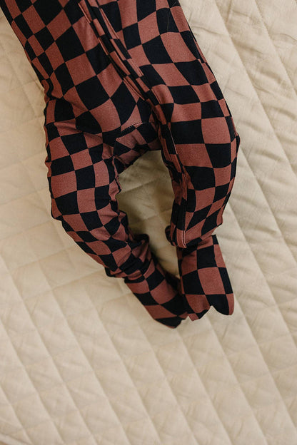 Bamboo Zip Romper | Chocolate Wavy Checkered