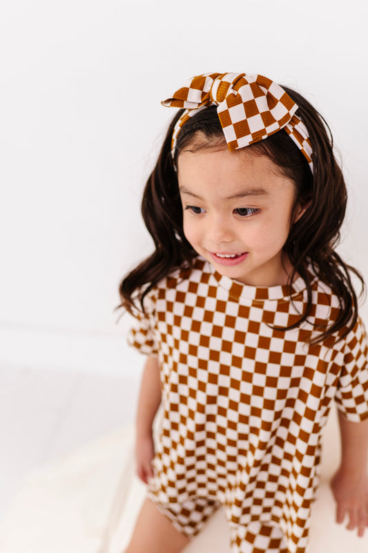 Carmel Check Top Knot Bow