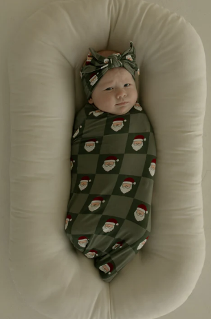 Bamboo Swaddle | Santa Checkerboard