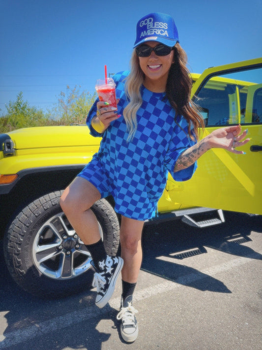 Check Yourself Blue Biker Short Set