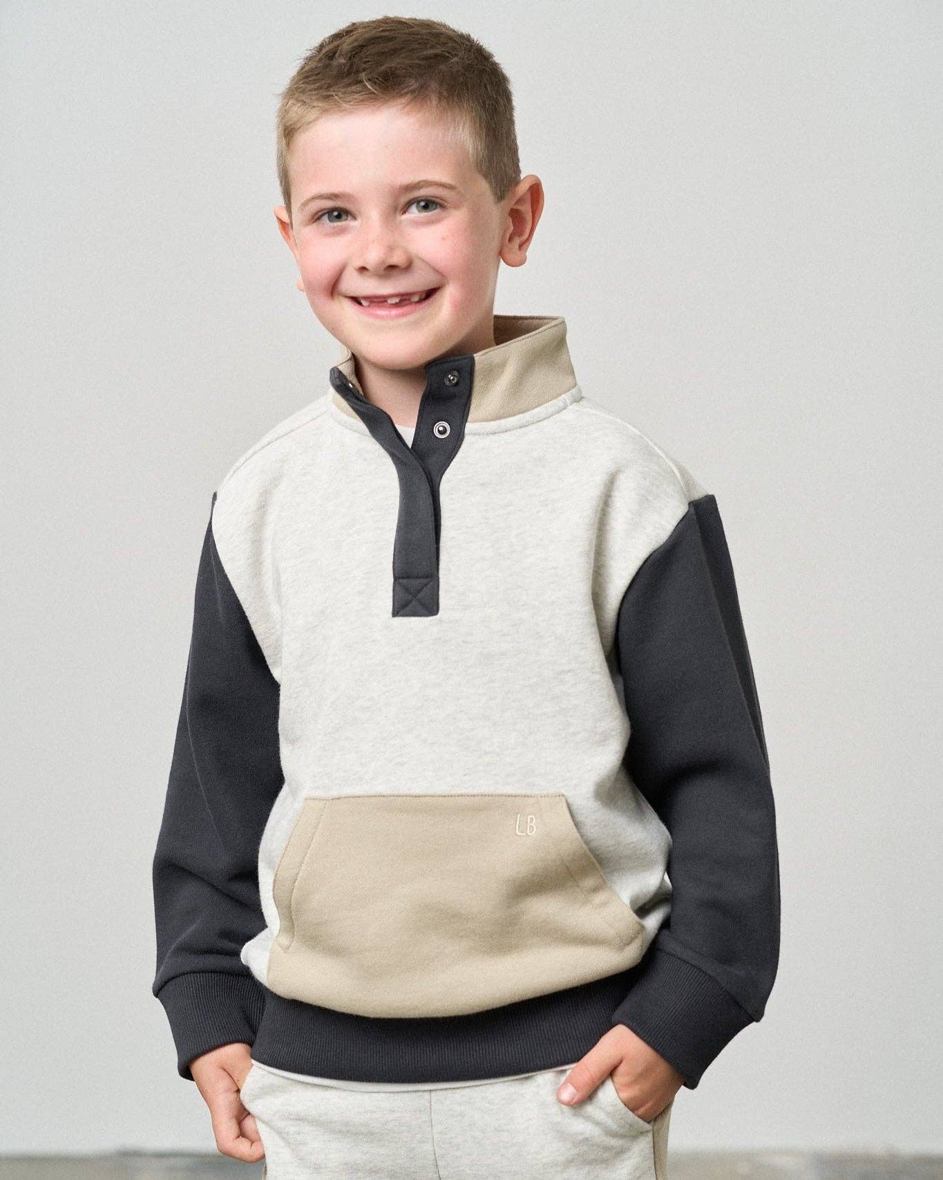 Colorblock Mockneck Pullover - Stone Grey