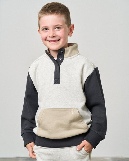 Colorblock Mockneck Pullover - Stone Grey