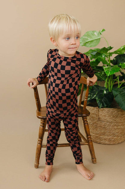 Bamboo Two Piece Set | Chocolate Wavy Checkered