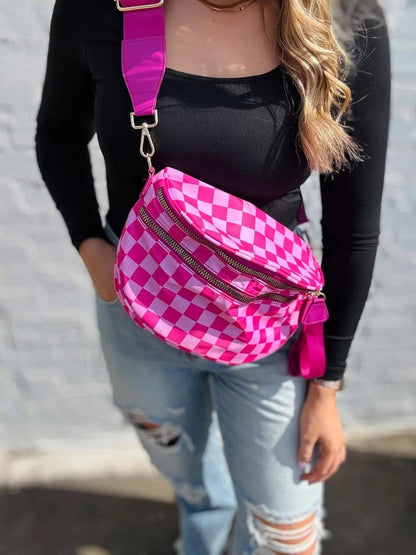 Checkered Double Zip Nylon Bag